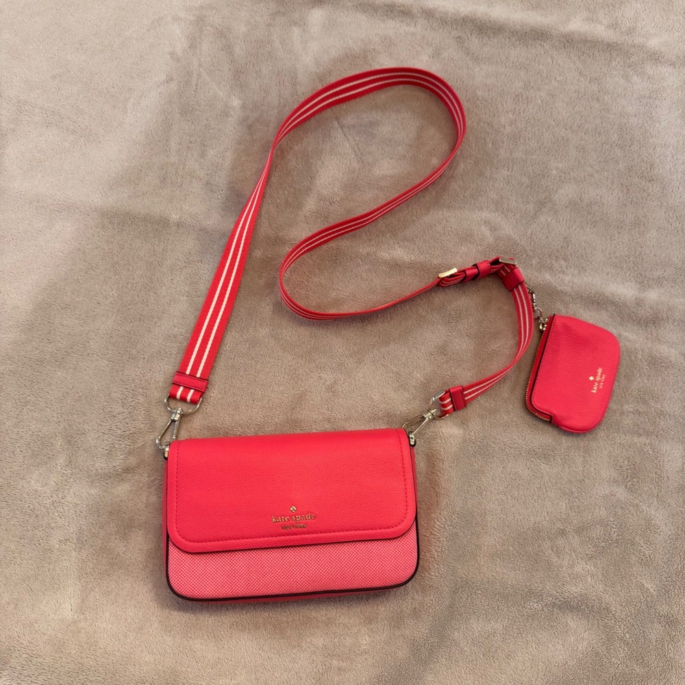 Kate Spade Rosie Flap Crossbody Bag Pink Pebbled Leather Preppy Resort Luxe - Picture 2 of 14
